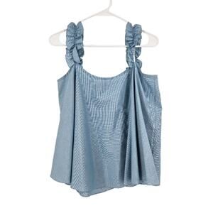 Anna October Tank Top Blue Oversized Sleeveless Ruffle Cropped Boxy Size M